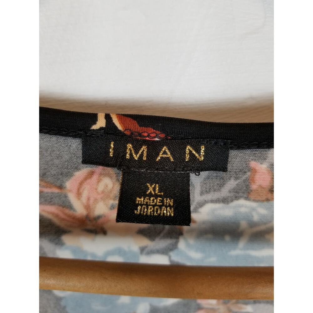 IMAN Stretch Slinky Knit 3 Piece Set Black Floral Tank Jacket Pants Size XL - Picture 5 of 9
